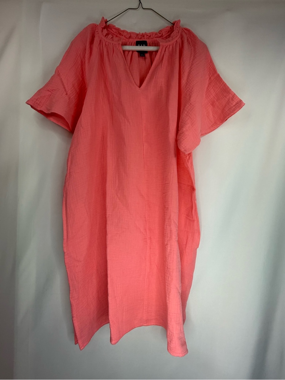 GAP Pink Gauze Dress Various Sizes Flutter Sleeve Split Neck - Pockets